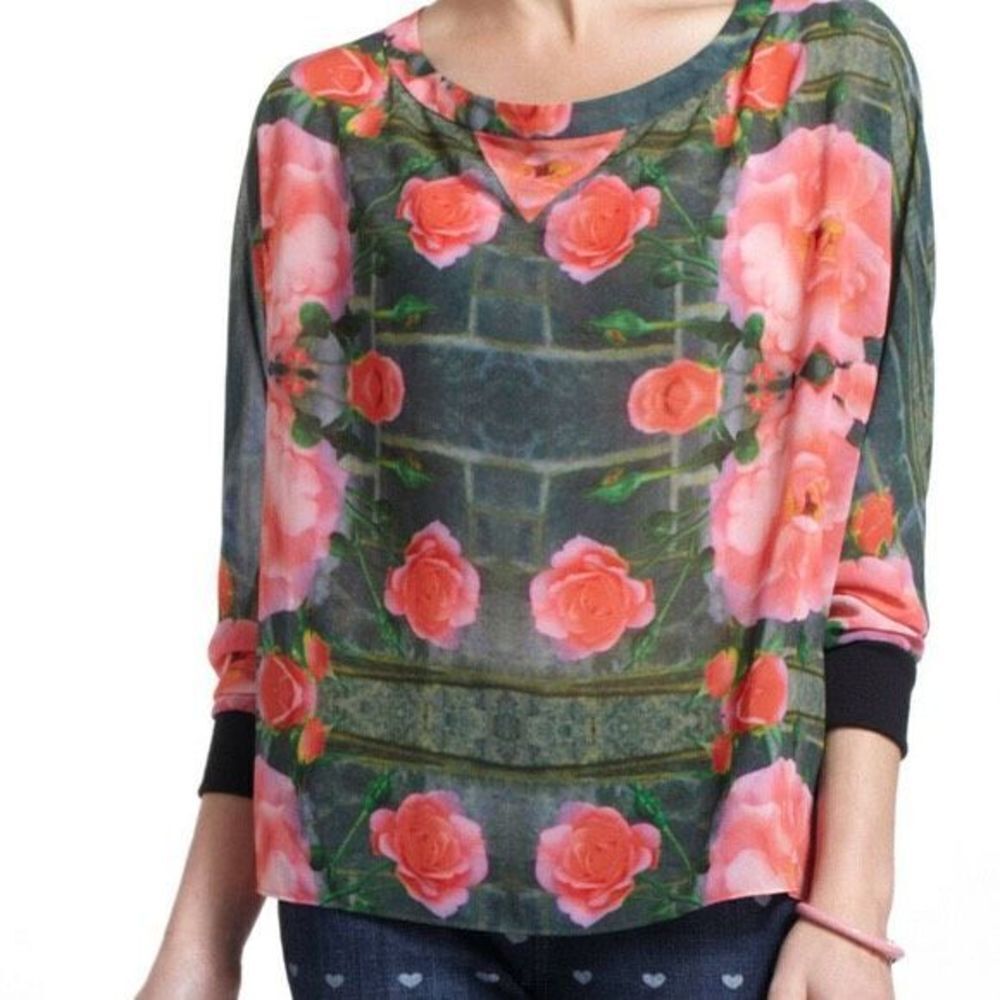 Anthropologie Floral Print Top Maytham Rose Dolman Blouse By Julie Haus, Size Sm
